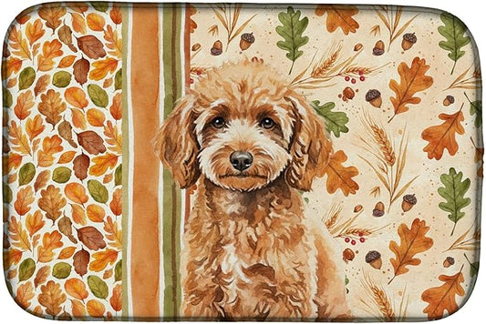 Caroline's Treasures Miniature Apricot Poodle Heirloom Fall Dish Drying Mat Absorbent Dish Drying Mat Pad for Kitchen Counter Dish Drainer Mat for Countertop, 14 x 21", Multicolor
