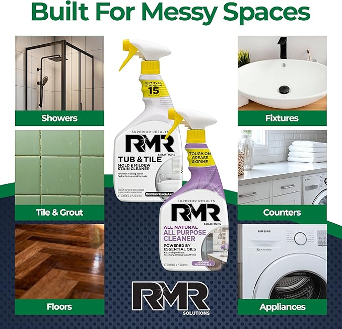 RMR Surface Saver System – Tub & Tile Stain Remover + All Natural All Purpose Cleaner, 2-Step Bathroom & Surface Cleaning Bundle for Tile, Grout, Shower, Tub, Counters & More, 2–32 Oz Bottles