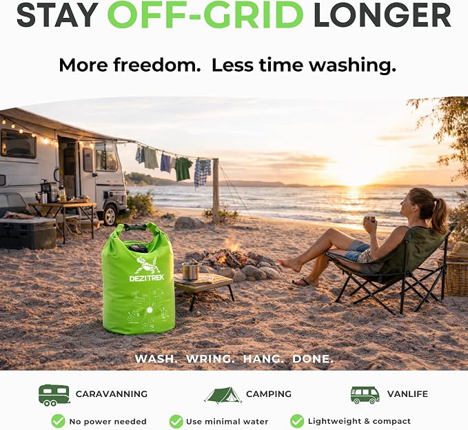 LARGE Portable Washing Machine – Off-Grid Laundry System, High Capacity Manual Clothes Washer with Plunger, No Power Needed, for Camping, RV, Travel