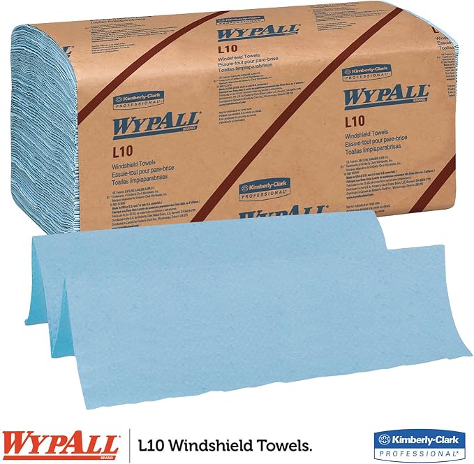 WypAll 05120 L10 Windshield Wipers, Banded, 2-Ply, 9 3/10 x 10 1/2, 140/Pack, 16 Packs/Carton