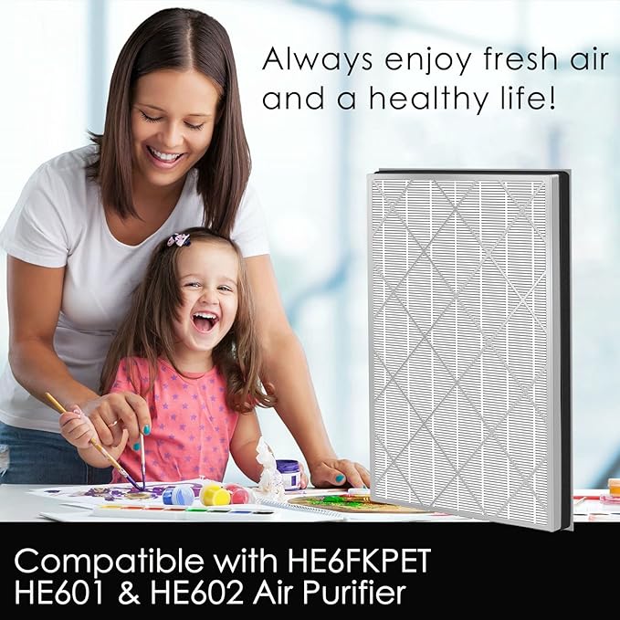 HE601 HEPA Filter Replacement compatible with Shark HE6FKPET HE601 HE602 6 Fan Air Cleaner Purifier, Models HE601 HE602 True Premium HEPA Filter 1 Pack