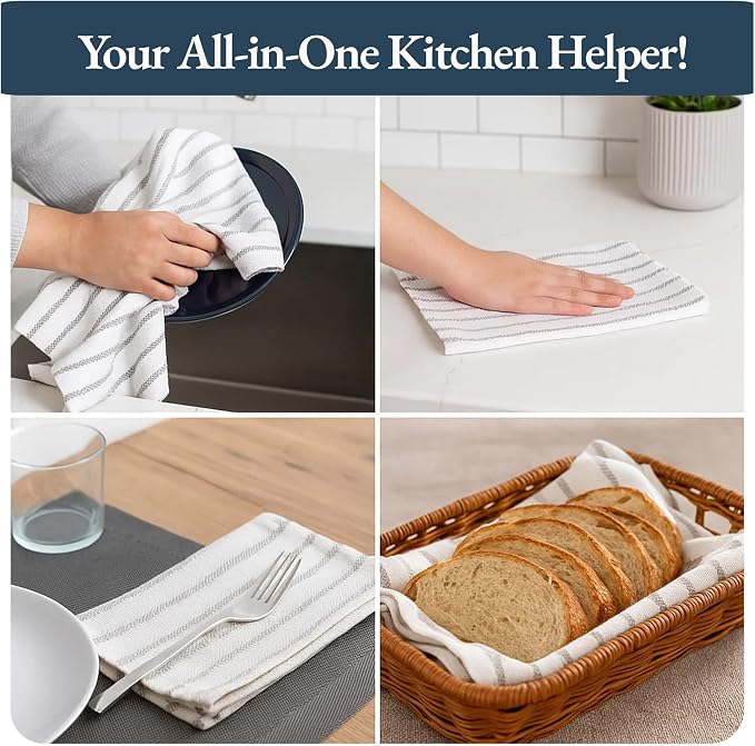 LANE LINEN Kitchen Towels Set - Pack of 4 Cotton Dish Towels for Drying Dishes, 18”x 28”, Absorbent Tea Towels, Quick Drying Kitchen Towel Set - Grey