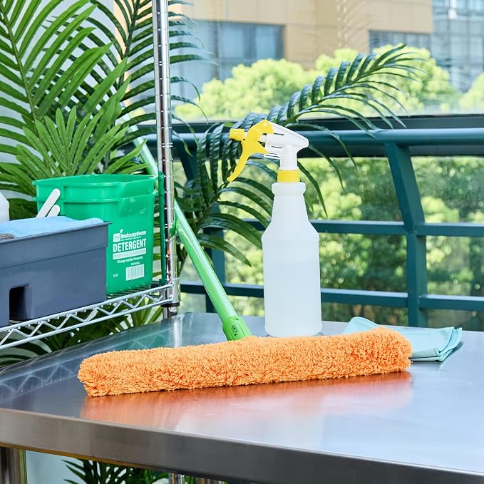 Restaurantware-Clean Tek Professional Window Washer Strip, 1 Window Scrubber with T-Bar Handle - Machine Washable, No-Streak Cleaning, Orange Microfiber Washer for Glass Door, Home Or Commercial Use