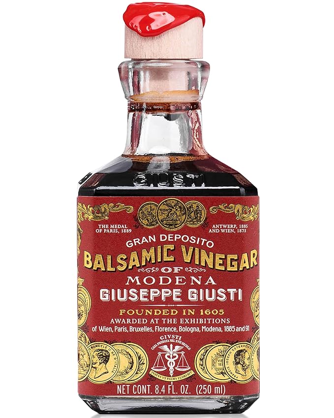 Giusti Italian Balsamic Vinegar of Modena IGP - 3 Gold Medals, Rich & Thick Gran Deposito Aceto Balsamico di Modena for Salads, Cheese & Finishing Touches, Made in Italy – 8.45 fl oz/250 ml -Pack of 1