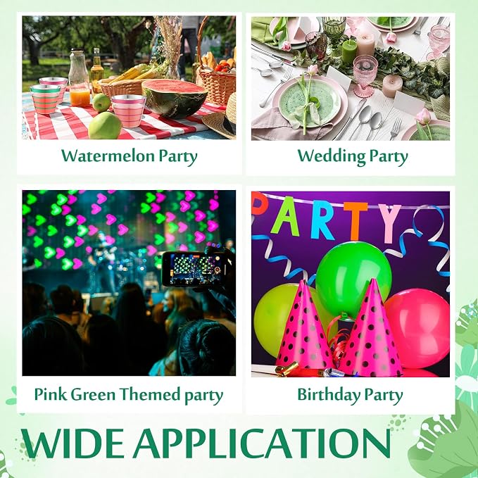 Gejoy 9 oz 50 Pcs Sorority Party Rimmed Stripe Plastic Cups Bulk Disposable Wine Hard Plastic Sisterhood Drinking Cocktail Cups Tumblers for Wedding Gathering Party Supplies(Green and Pink)
