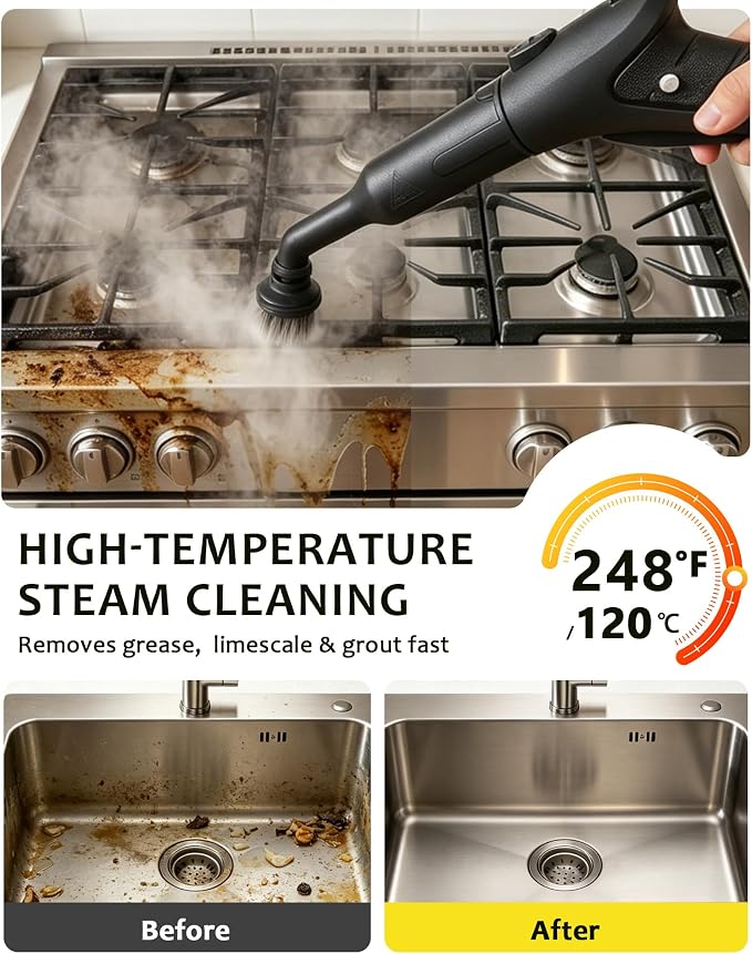 Steam Cleaner, Steamer Mop Cleaning For Home With 20 Accessories | High Temperature 248°F 120°C, Safety Lock, Floor, Window, Oven, Grout, Sealed Tile, Upholstered Furniture, Kitchen, Bathroom