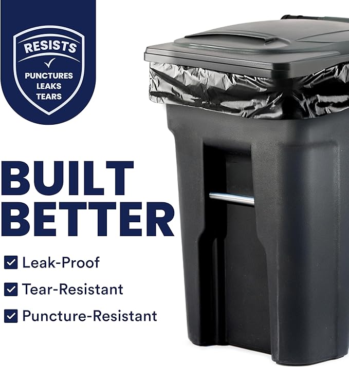Plasticplace 95-96 Gallon Trash Bags │ 2.0 Mil │ Black Heavy Duty Garbage Can Liners │ 61” x 68” (50 Count)