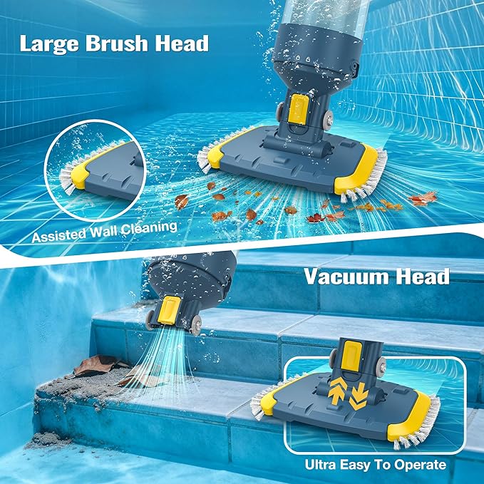 Vucaki 5-in-1 Cordless Pool Vacuum with 14" Wheel Vacuum Head, 10.8FT Telescopic Pole,18.9GPM Suction, 70Min Runtime, Handheld Cleaner for Inground & Above Ground Pools and Spas