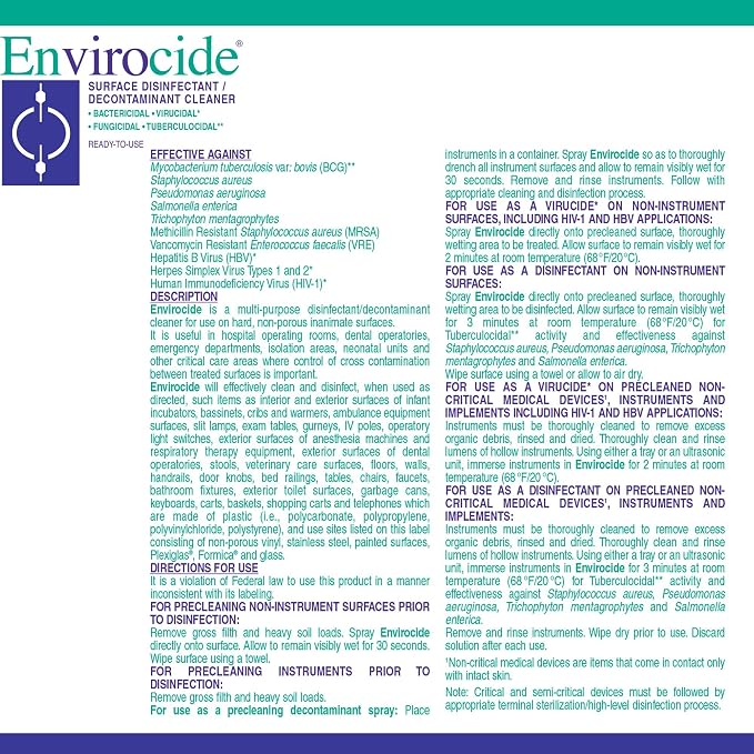 Metrex ENVIROCIDE Surface Disinfectant Cleaner, 1GAL JUG, Alcohol Based, 13-3300 (Case of 4)