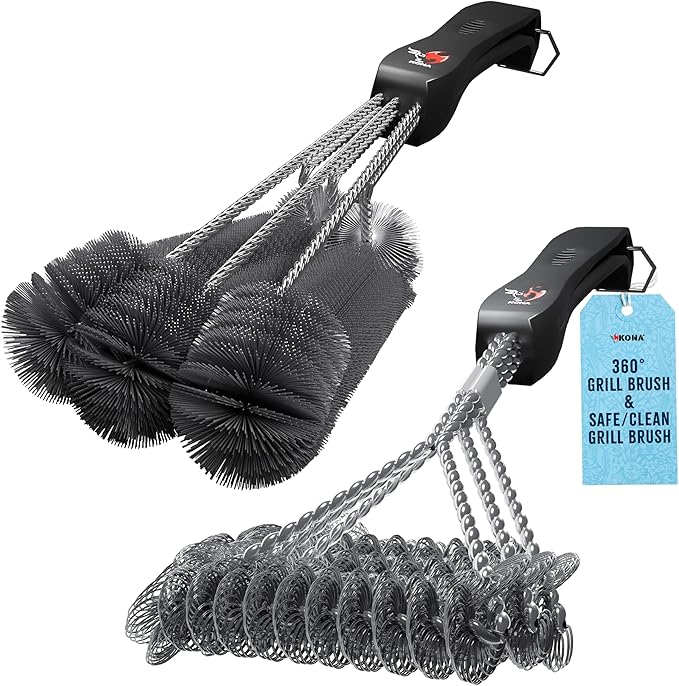 Kona Bristle & Bristle-Free Grill Brushes - Stainless Steel, Rust-Resistant, Safe for All Grill Types - Perfect Grilling Gift
