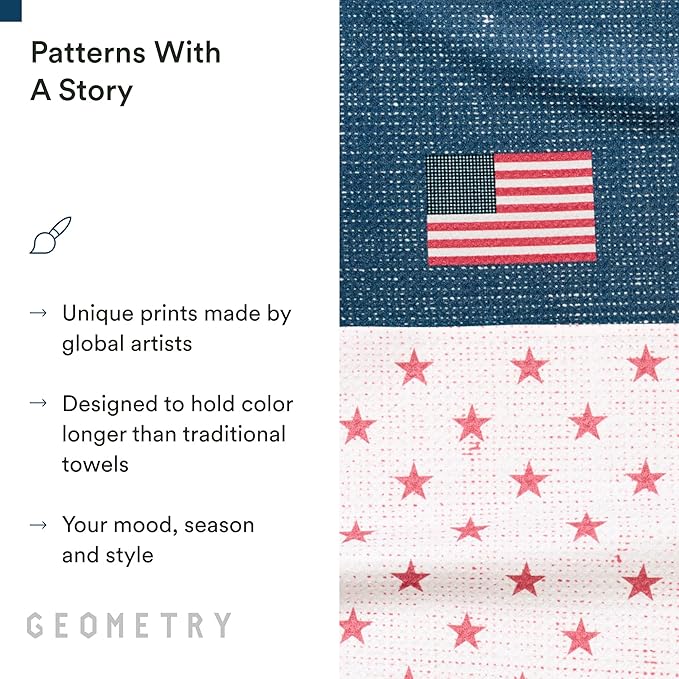 GEOMETRY Tea Towels – Patriotic Collection – Quick-Dry, Ultra-Absorbent, Reusable Microfiber Kitchen Towels for Drying & Cleaning - Old Glory - 2 Pack