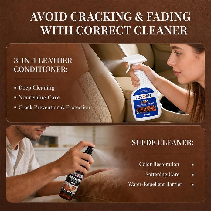 Suede Conditioner and 3-in-1 Leather Cleaner and Conditioner,for Car Interiors, Apparel, Furniture, Boots