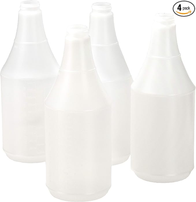 Commercial-Grade Chemical Resistant 24 oz Bottles ONLY 4 Pk Embossed Scale For Measuring. Pair With Industrial Spray Heads For Auto/Car Detailing Janitorial Cleaning Supply or Lawn Care.