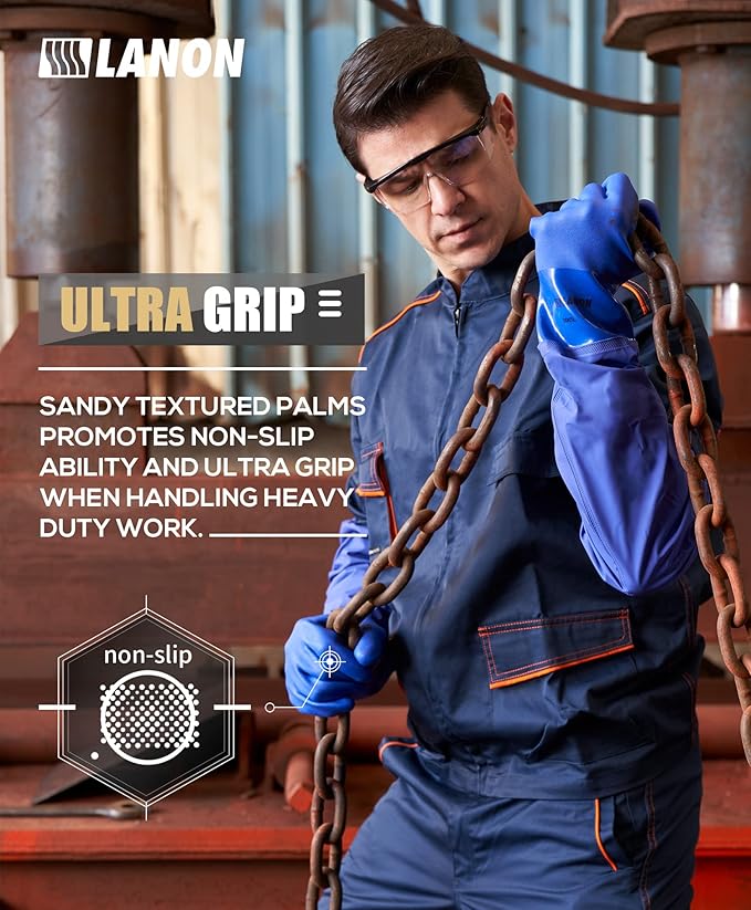 LANON 2 Pairs 26" Elbow Length PVC Chemical Resistant Gloves, Heavy-Duty Long Rubber Gloves, Acid, Alkali & Oil Protection, Large