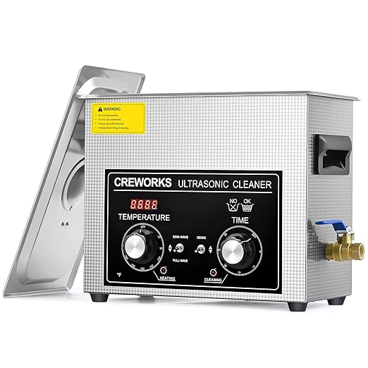 CREWORKS 6L Ultrasonic Cleaner with Heater and Timer, 180W Stainless Steel Ultrasonic Cleaner Machine with Degas & Gentle Modes, Ultrasonic Parts Cleaner with Knob Control for Jewelry Glasses Watch