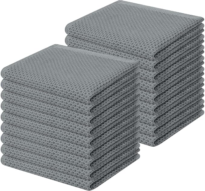 Homaxy 100% Cotton Waffle Weave Kitchen Dish Cloths, Ultra Soft Absorbent Quick Drying Dish Towels, 12 x 12 Inches, 18-Pack, Grey