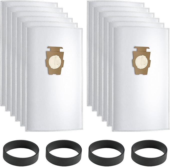 12 Bags + 4 Belts Vacuum Bags Compatible with Kirby Vacuum Cleaner Bags, Solid Cloth Dust Bag Fit All Kirby Generation & Sentria Models, Part # 205811 204814 204811 Style F