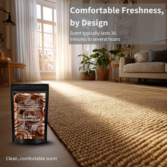 Lapew Warm Cinnamon Roll Carpet Deodorizer Powder - Pet Safe Freshener for Vacuuming | Scented Odor Eliminator for Home | 16 oz
