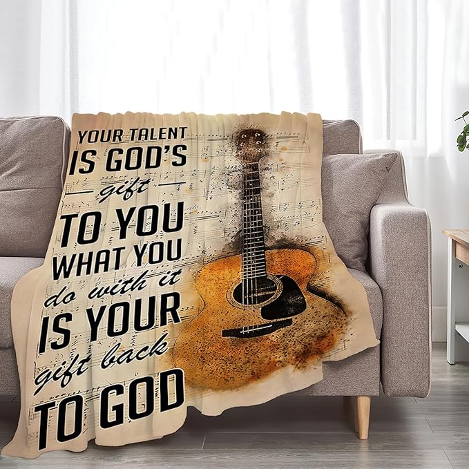Tijuboni Guitar Music Throw Blanket Guitar Gifts for Girls Boys Women Men Kids Adults Soft Flannel Fleece Blanket for Couch Sofa Bed Home Decor 50"x60"