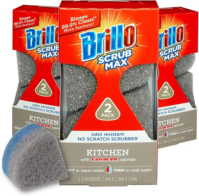Brillo Scrub Max Heat Activated Sponges, Strong & Long Lasting, Innovative Technology, 2 Count (2 Count (Pack of 3), Kitchen)