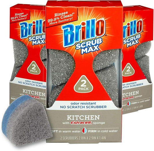 Brillo Scrub Max Heat Activated Sponges, Strong & Long Lasting, Innovative Technology, 2 Count (2 Count (Pack of 3), Kitchen)