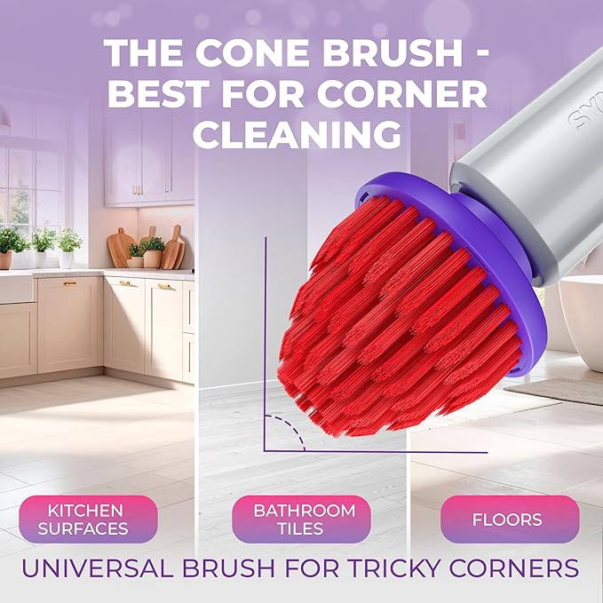 Synoshi PRO Electric Spin Scrubber with Long Handle & Cone Brush Heads – Cordless Shower Scrubber, Bathroom Cleaning Brush, Adjustable Angles, 2 Speeds Power Scrubber for Tub, Floor & Tile