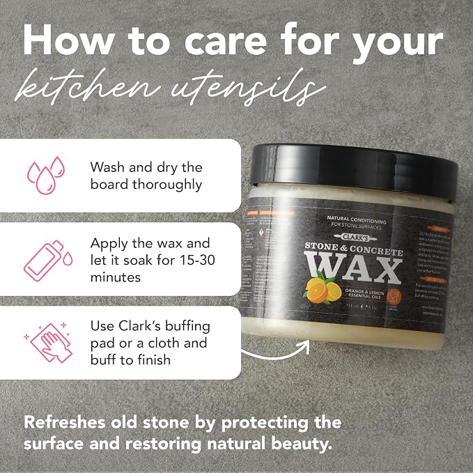 CLARK’S Stone and Concrete Wax - Soapstone Wax with Orange and Lemon Extracts - Helps Preserve and Protect Against Liquids - Revitalizes Stone Surfaces - Made with Carnauba and Beeswax