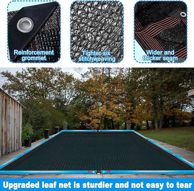 16 x 26FT Pool Leaf Net Cover- Leaf Netting for Inground and Above Ground Rectangle Swimming Pools Fine Mesh Pool Screen Cover,Winter Above Ground Pool Screen Cover, Catching Leaves, Sunshade