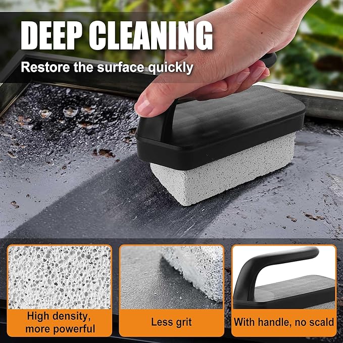 GRILLART Griddle Cleaning Kit for Blackstone, Flat Top Grill Cleaning Kit with Grill Stone, Griddle Scraper, Scouring Pad and Handles, Multifunctional Griddle Accessories for Rusty Grills, Orange