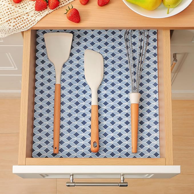Cooyes 6 Pack Cloth Shelf Liners 17.7" × 36", Non-Slip Refrigerator Liners Machine Washable, Refrigerator Drawer Mats for Glass Shelves and Kitchen Cabinets, (Light Blue)