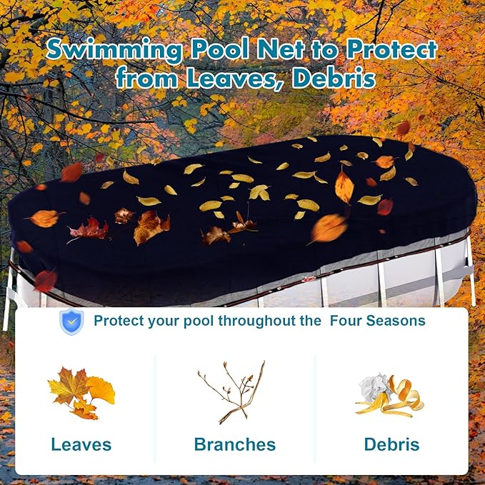 Leaf Net for Oval Above Ground Pool18x34 Ft, Durable Black Mesh Swimming Pool Leaf Net Cover with Winch and Cable for Leaves and Debris, Tear Resistant, UV Resistant, Netting Size: 22 X 38 FT