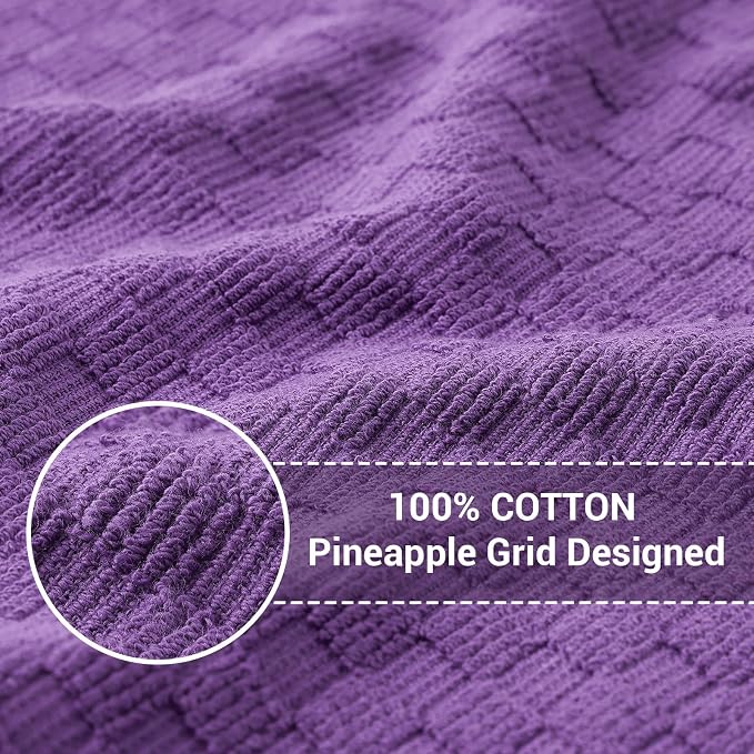 Homaxy 100% Cotton Terry Kitchen Dish Cloths, Ultra Soft Absorbent Dish Towels with Hanging Loop, Pineapple Grid Designed, 12 x 12 Inches, 8-Pack, Purple