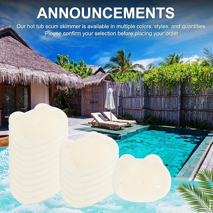 M METERXITY 40-Pack Hot Tub Scum Absorber, 9x12 Cm/3.5x4.7 Inch Sponge Kitten Pattern Scum Balls for Spa, Bathtub and Swimming Pool to Soak Up Oils Bathtub Accessories [White]