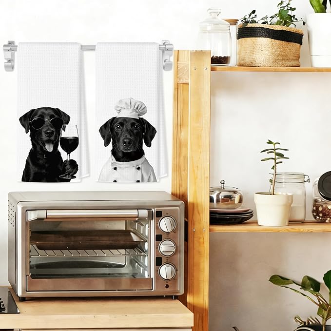 Funny Labrador Kitchen Towels Set of 2, Dog Kitchen Bar Accessories, Dog Chef Gifts for Women Decorative Hand Towels for Kitchen Decor, Labrador Lovers Dish Tea Towel, 16x24 Inch