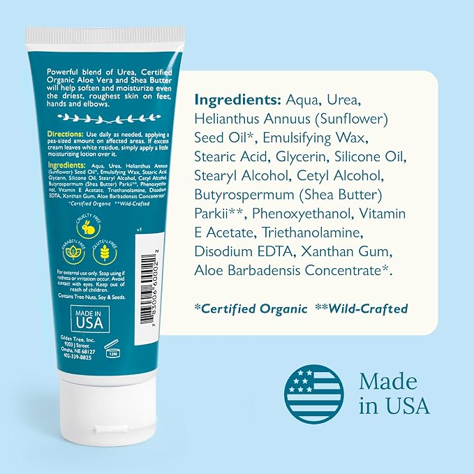 Urea Cream 40 Percent for Feet Maximum Strength Cracked Heel Treatment Foot Cream for Calluses and Dry Feet, Enriched with Shea Butter & Aloe for Moisturizing, Made in USA