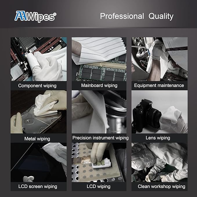 AAWipes ESD-Safe Wipes (9"x9", 100 pcs) - Lint-Free Cleanroom Cloth Wipers, Polyester-Carbon Blend (CE16009)