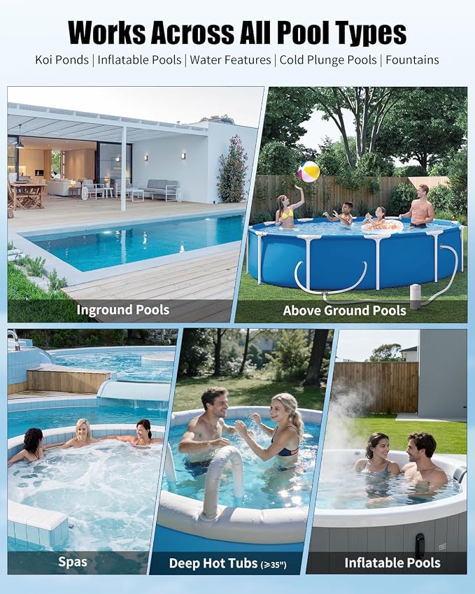 Cordless Pool Vacuum for Inground & Above Ground Pools: 23.8 GPM Powerful Stable Suction, Telescopic Pole up to 90.6", 60-Min Runtime, Extra-Large Filter & Rechargeable Pool Cleaner for Spas/Hot Tubs