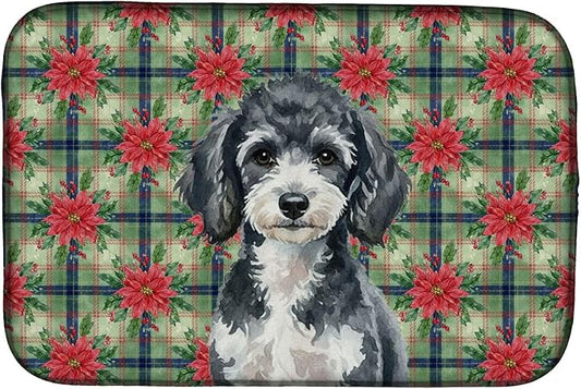 Caroline's Treasures Miniature Parti Poodle Christmas PoinsettIas Dish Drying Mat Absorbent Dish Drying Mat Pad for Kitchen Counter Dish Drainer Mat for Countertop, 14 x 21", Multicolor