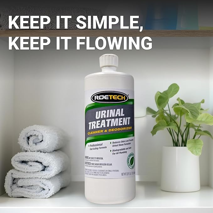 Roetech UT-Q Urinal Drain Cleaner, Urine Odor Eliminator and Deodorizer with Bacteria, Liquid Treatment Utilizes Ammonia, 32 fl oz (Pack of 6)
