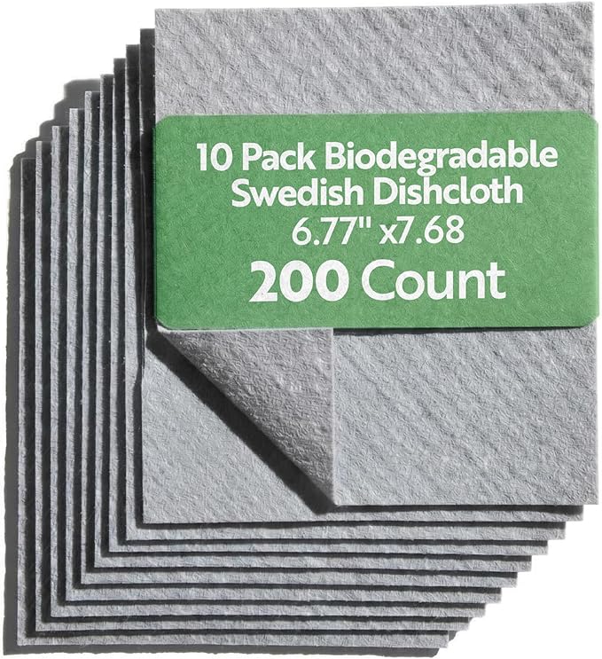 Restaurantware Swedish Dishcloths Pack of 200 Cellulose Reusable Absorbent Gray Kitchen Towels, Washable Quick-Dry Dish Towels, Sustainable Gray Cleaning Cloths Super-Absorbent Biodegradable Odorless