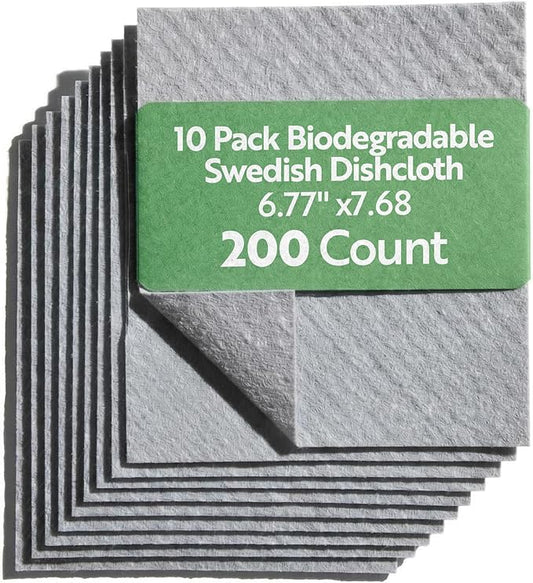 Restaurantware Swedish Dishcloths Pack of 200 Cellulose Reusable Absorbent Gray Kitchen Towels, Washable Quick-Dry Dish Towels, Sustainable Gray Cleaning Cloths Super-Absorbent Biodegradable Odorless
