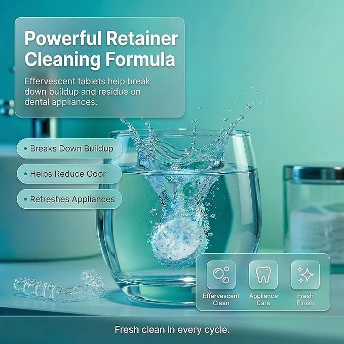 Retainer Cleaner Tablets 120 Count | Retainer Cleaning Tablets for Clear Aligners, Mouthguard & Night Guard | Aligner Cleaner | Dental Cleaner Tablets | Fresh Mint Flavor