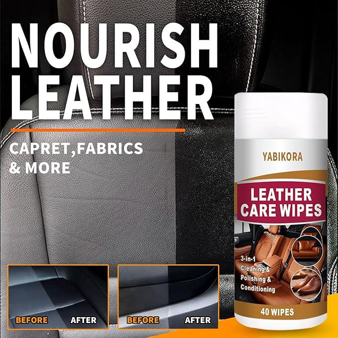 Leather Wipes, Full 80 Wipes Leather Seat Wipes for Car Interior, Steering Wheel & Furniture, Leather Couch Wipes and Conditioner - Generously Sized (4.72 X 5.51 Inch) - 2set