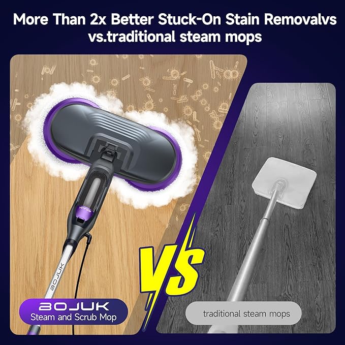 Scrub & Steam Mop with Rotating Mop Pads, LED Headlights, 6 Scrub Pads, Large Tank, Swivel Steering, Effortless Scrubbing Hard Floor Cleaner Upgraded