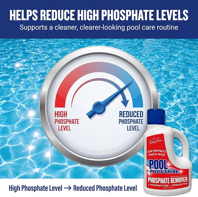 Phosphate Remover Pool Chemicals, 3 L, Pool Phosphate Remover, Swimming Pool Chemicals, Easy Cap Measure, ppb Dosing Guide, BubbyShine
