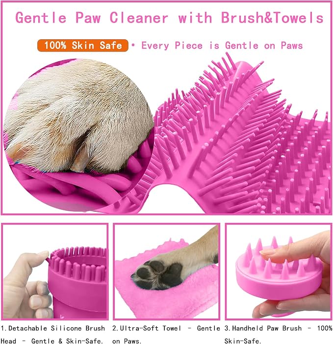 Dog Paw Cleaner Cup with Detachable Top Brush for Large & XL Dogs | Quick-clean muddy paws with soft bristles, one-step top brush grabs loose fur, lazy-friendly design, fits paws 2.5-3.5“ wide