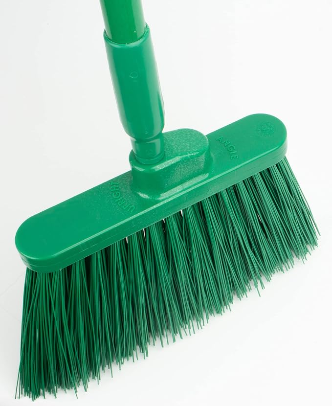 SPARTA 41083EC09 Plastic Color Coded Broom, Unflagged Bristles, Long Broom With Angled Head For Small Debris Cleaning, 56 Inches, Green, (Pack of 12)
