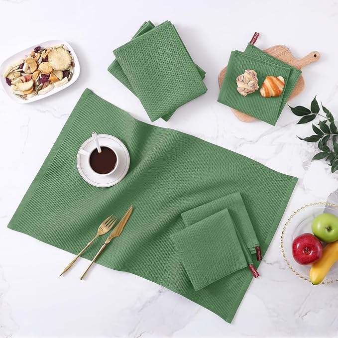Homaxy 100% Cotton Waffle Weave Dish Cloths - 6 Pack Soft and Absorbent Dish Towels - 12 x 12 Inches Quick Dry Dish Rags - Grass Green