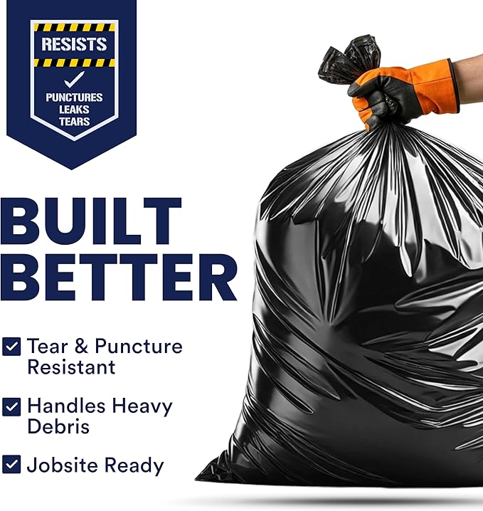 Plasticplace Contractor Trash Bags 42 Gallon │ 4.0 Mil │ Black Heavy Duty Garbage Bag │ 33” x 48” (50 Count)