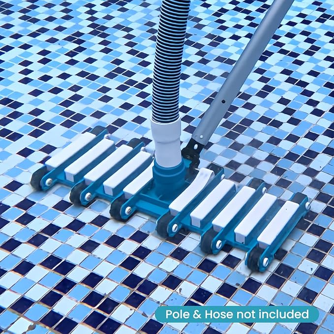 POOLWHALE 19" Professional Weighted Pool Vacuum Head with Wheels, Extra-Wide, Swivel Hose 1-1/2 or 2’’, Flexible Swivel Direction-Control Handle for Swimming Pools - Deep Cleaning on All Surfaces